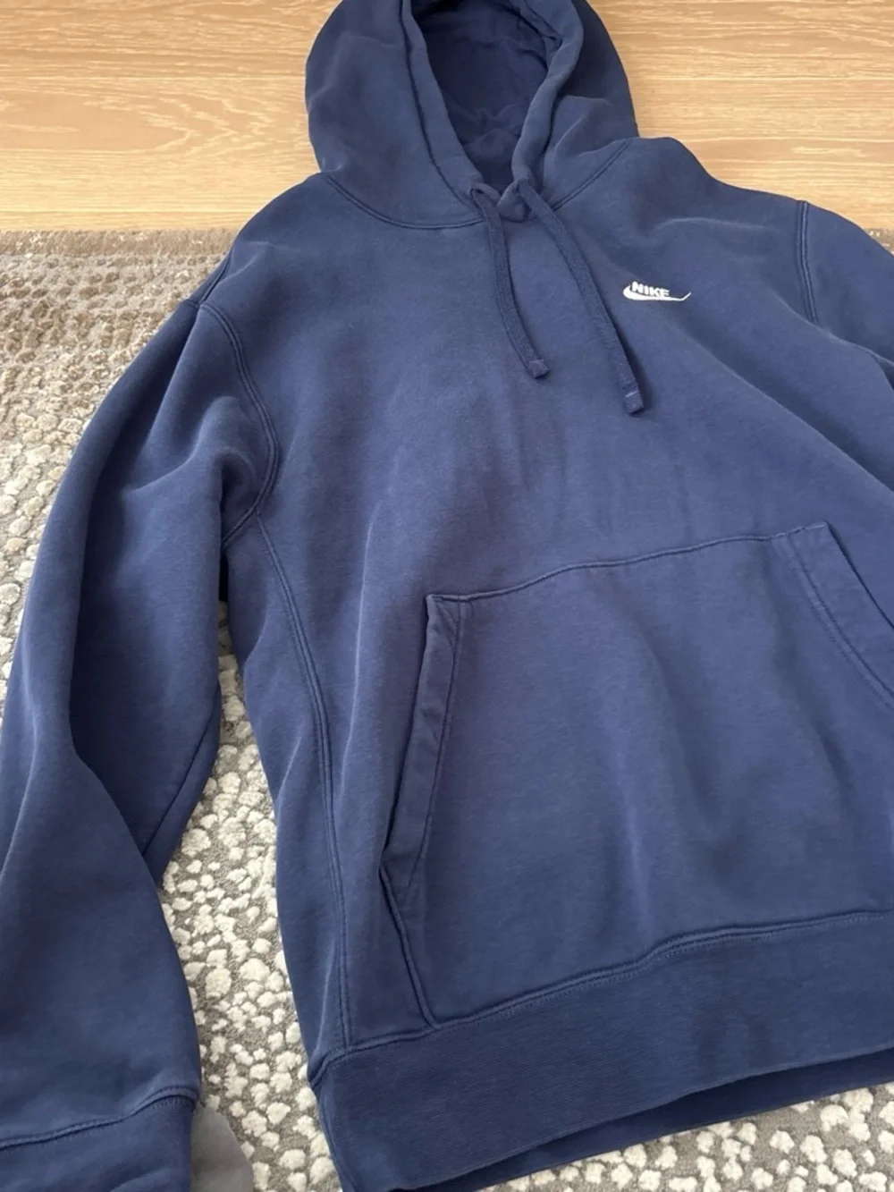 Nike Women's Navy Blue Pullover Hoodie with Small Swoosh